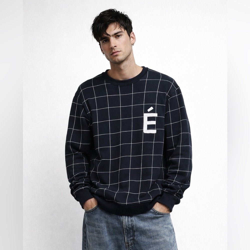 Etudes Studio Crewneck E Sweatshirt Checkered Black XS Streetwear Grunge Edgy